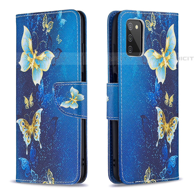 Coque Portefeuille Motif Fantaisie Livre Cuir Etui Clapet B03F pour Samsung Galaxy A03s Bleu Ciel Plus