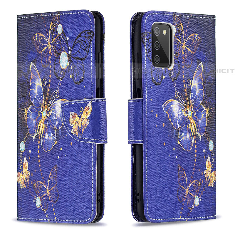 Coque Portefeuille Motif Fantaisie Livre Cuir Etui Clapet B03F pour Samsung Galaxy A03s Bleu Royal Plus