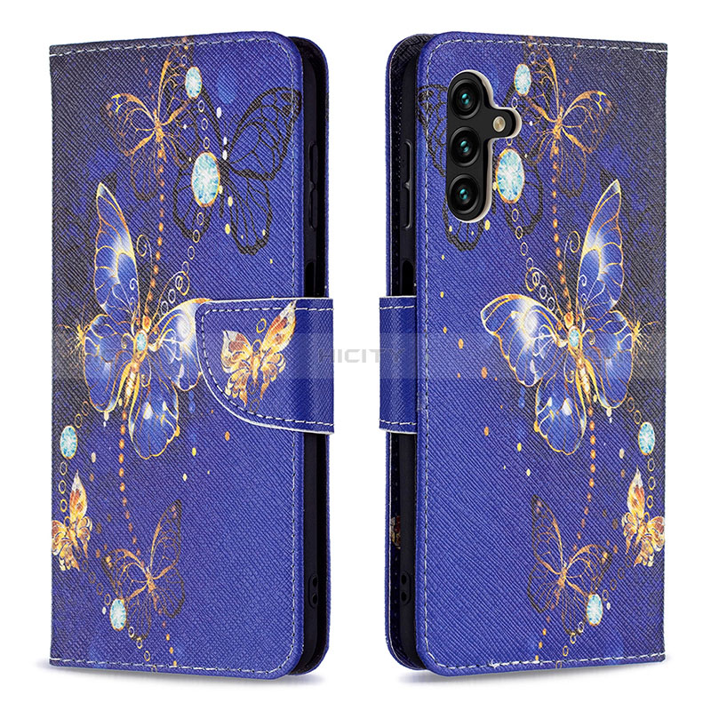 Coque Portefeuille Motif Fantaisie Livre Cuir Etui Clapet B03F pour Samsung Galaxy A04s Bleu Royal Plus