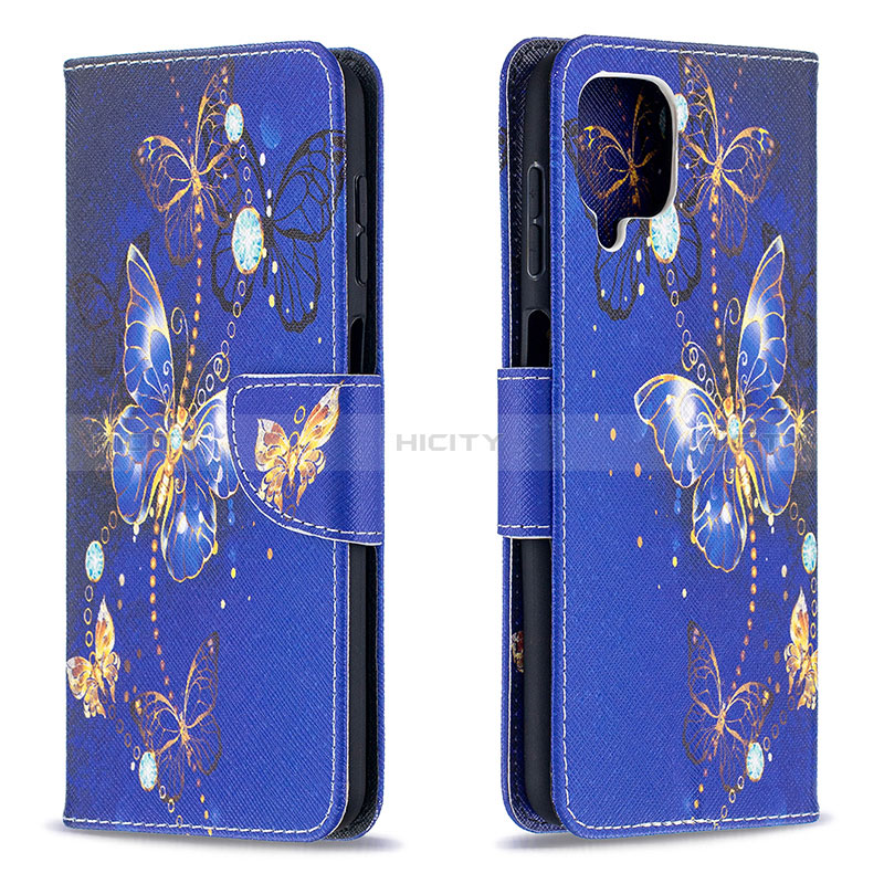 Coque Portefeuille Motif Fantaisie Livre Cuir Etui Clapet B03F pour Samsung Galaxy A12 Nacho Bleu Royal Plus