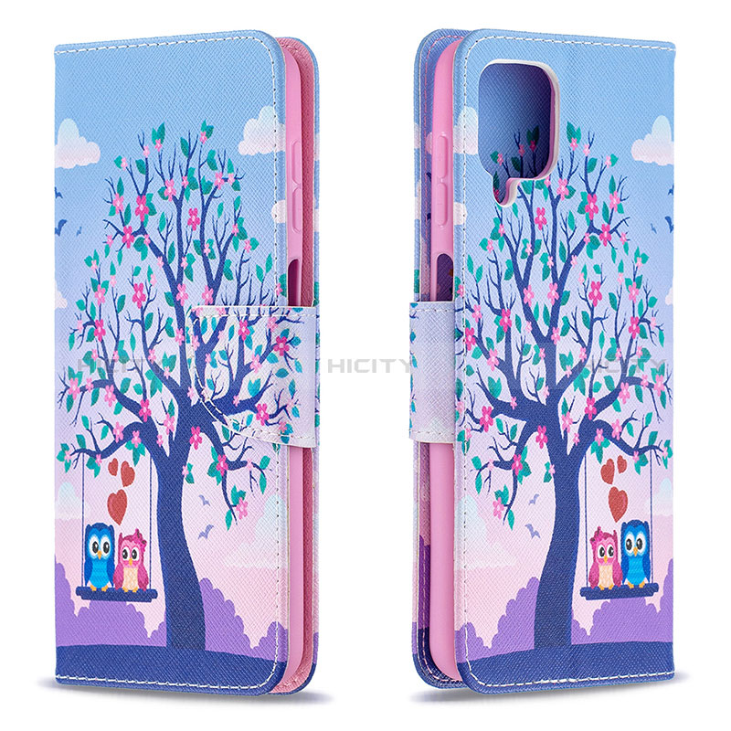 Coque Portefeuille Motif Fantaisie Livre Cuir Etui Clapet B03F pour Samsung Galaxy A12 Nacho Violet Clair Plus