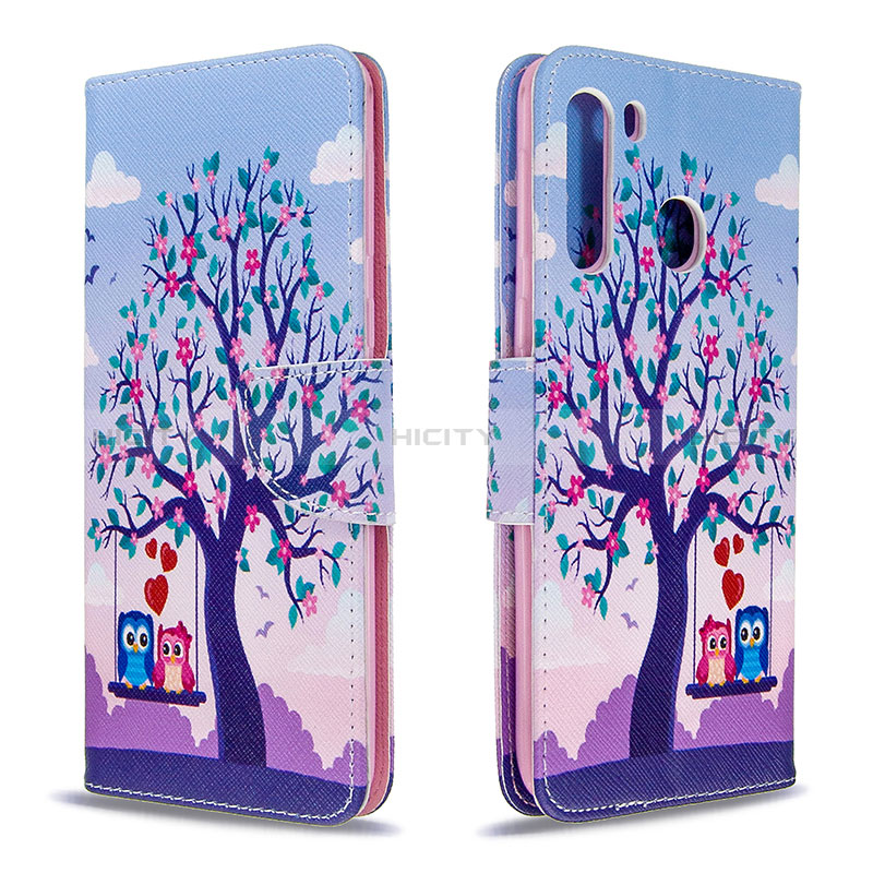 Coque Portefeuille Motif Fantaisie Livre Cuir Etui Clapet B03F pour Samsung Galaxy A21 Violet Clair Plus