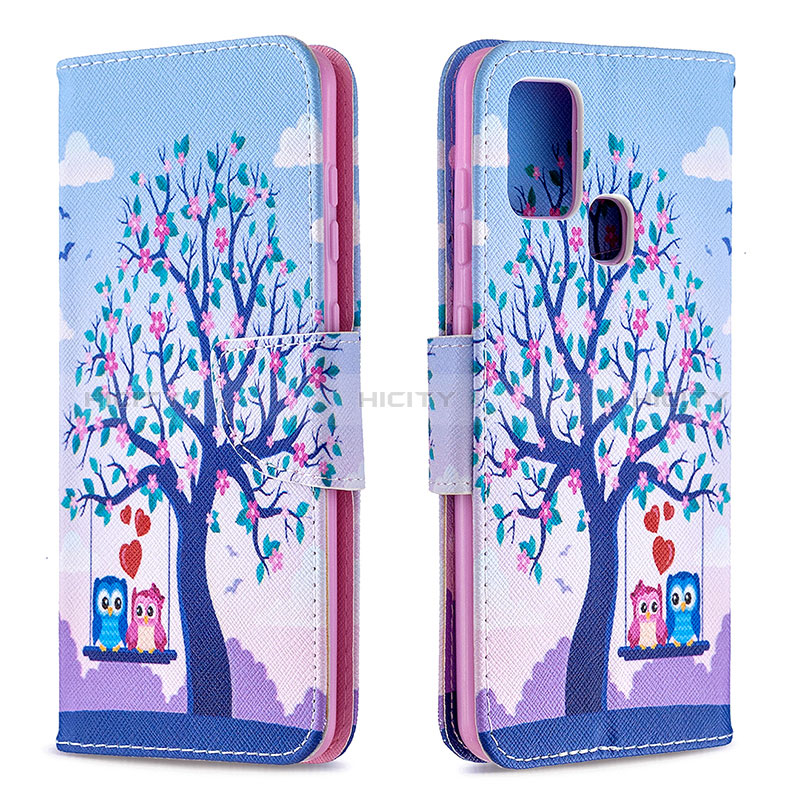 Coque Portefeuille Motif Fantaisie Livre Cuir Etui Clapet B03F pour Samsung Galaxy A21s Violet Clair Plus