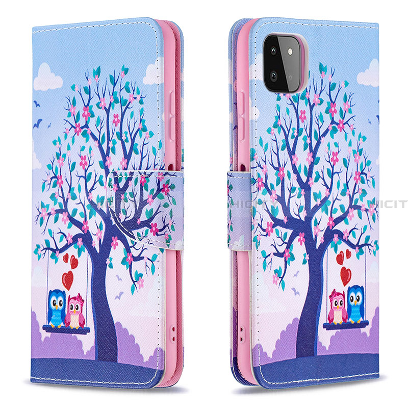 Coque Portefeuille Motif Fantaisie Livre Cuir Etui Clapet B03F pour Samsung Galaxy A22 5G Violet Clair Plus