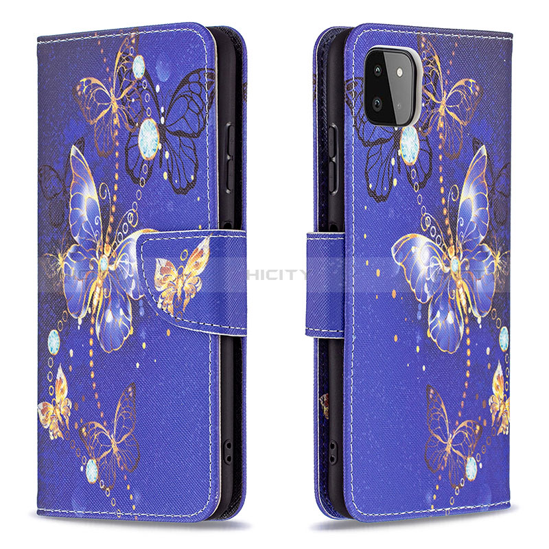 Coque Portefeuille Motif Fantaisie Livre Cuir Etui Clapet B03F pour Samsung Galaxy A22s 5G Bleu Royal Plus