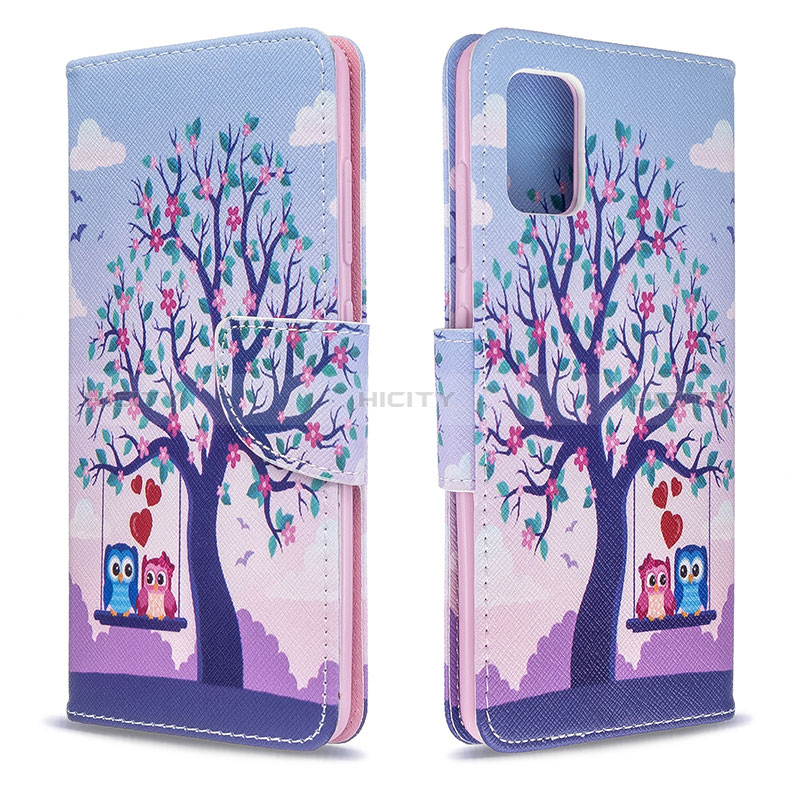 Coque Portefeuille Motif Fantaisie Livre Cuir Etui Clapet B03F pour Samsung Galaxy A51 4G Violet Clair Plus