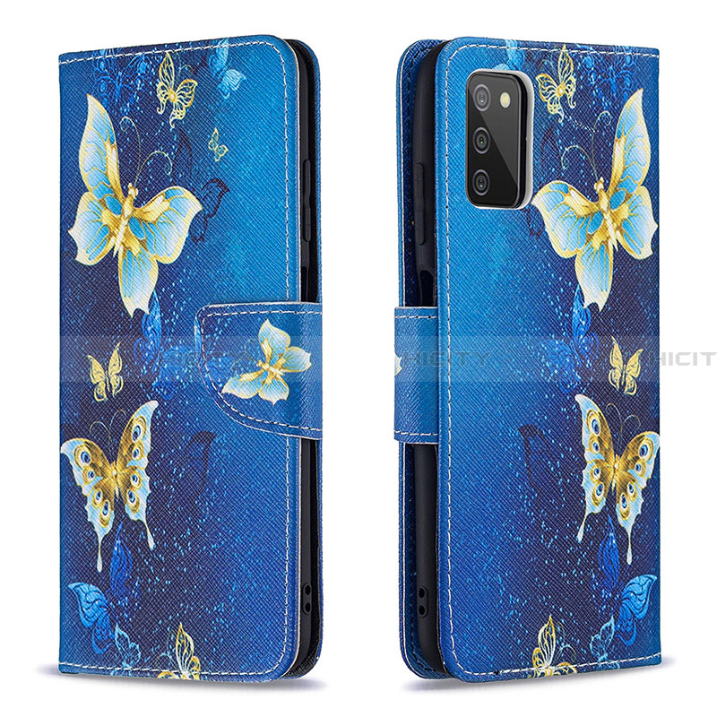 Coque Portefeuille Motif Fantaisie Livre Cuir Etui Clapet B03F pour Samsung Galaxy F02S SM-E025F Bleu Ciel Plus