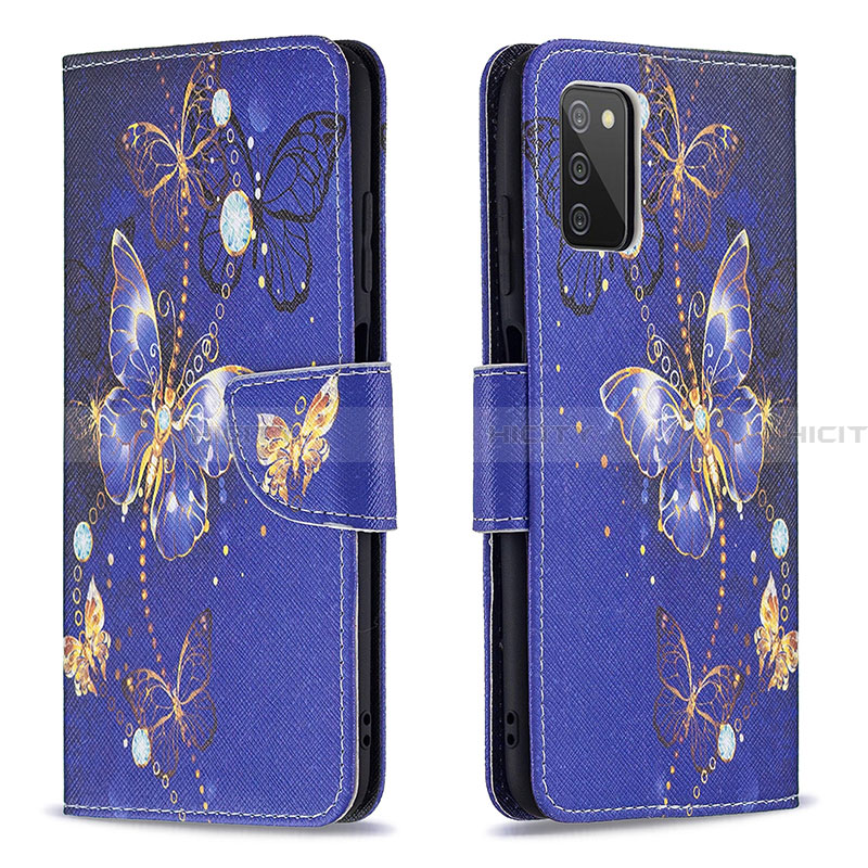 Coque Portefeuille Motif Fantaisie Livre Cuir Etui Clapet B03F pour Samsung Galaxy F02S SM-E025F Bleu Royal Plus