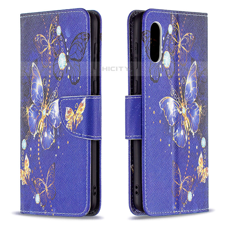 Coque Portefeuille Motif Fantaisie Livre Cuir Etui Clapet B03F pour Samsung Galaxy M02 Bleu Royal Plus