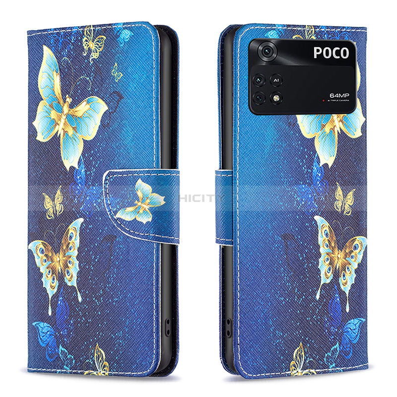 Coque Portefeuille Motif Fantaisie Livre Cuir Etui Clapet B03F pour Xiaomi Poco M4 Pro 4G Bleu Ciel Plus