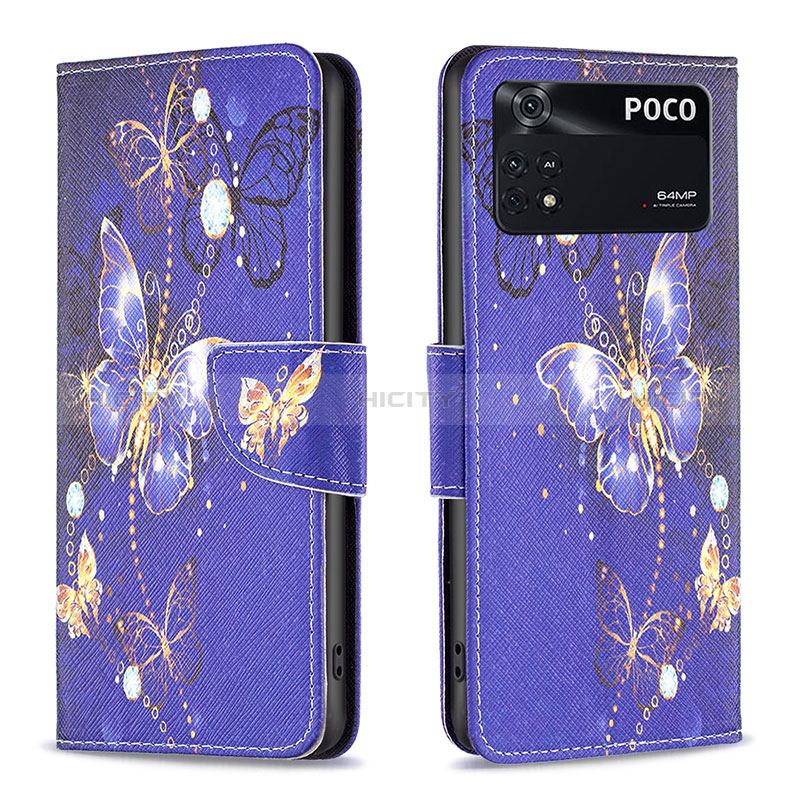 Coque Portefeuille Motif Fantaisie Livre Cuir Etui Clapet B03F pour Xiaomi Poco M4 Pro 4G Bleu Royal Plus