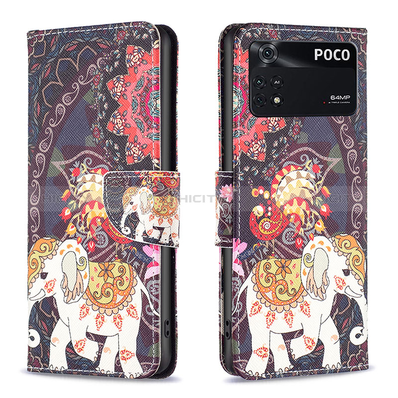 Coque Portefeuille Motif Fantaisie Livre Cuir Etui Clapet B03F pour Xiaomi Poco M4 Pro 4G Marron Plus