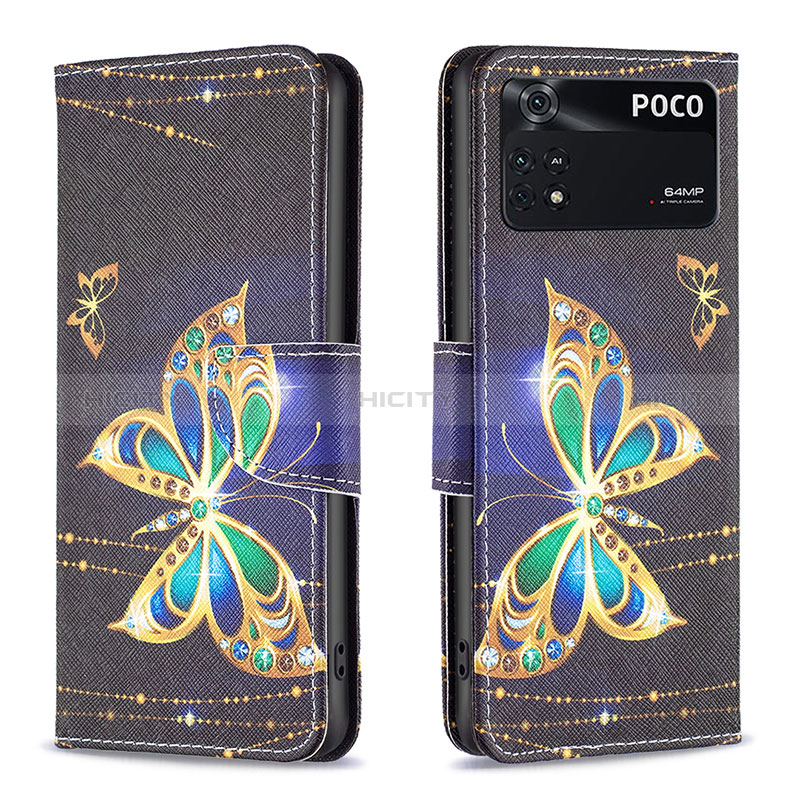 Coque Portefeuille Motif Fantaisie Livre Cuir Etui Clapet B03F pour Xiaomi Poco M4 Pro 4G Noir Plus