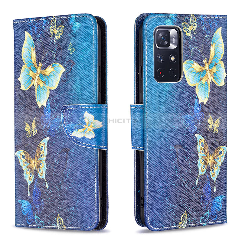 Coque Portefeuille Motif Fantaisie Livre Cuir Etui Clapet B03F pour Xiaomi Poco M4 Pro 5G Bleu Ciel Plus