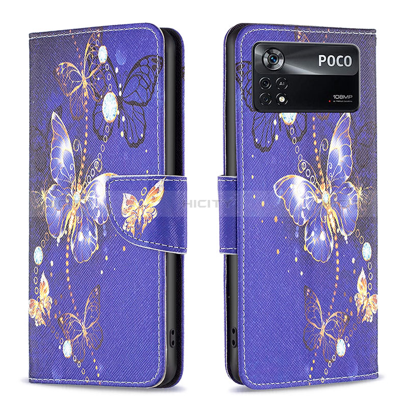 Coque Portefeuille Motif Fantaisie Livre Cuir Etui Clapet B03F pour Xiaomi Poco X4 Pro 5G Bleu Royal Plus