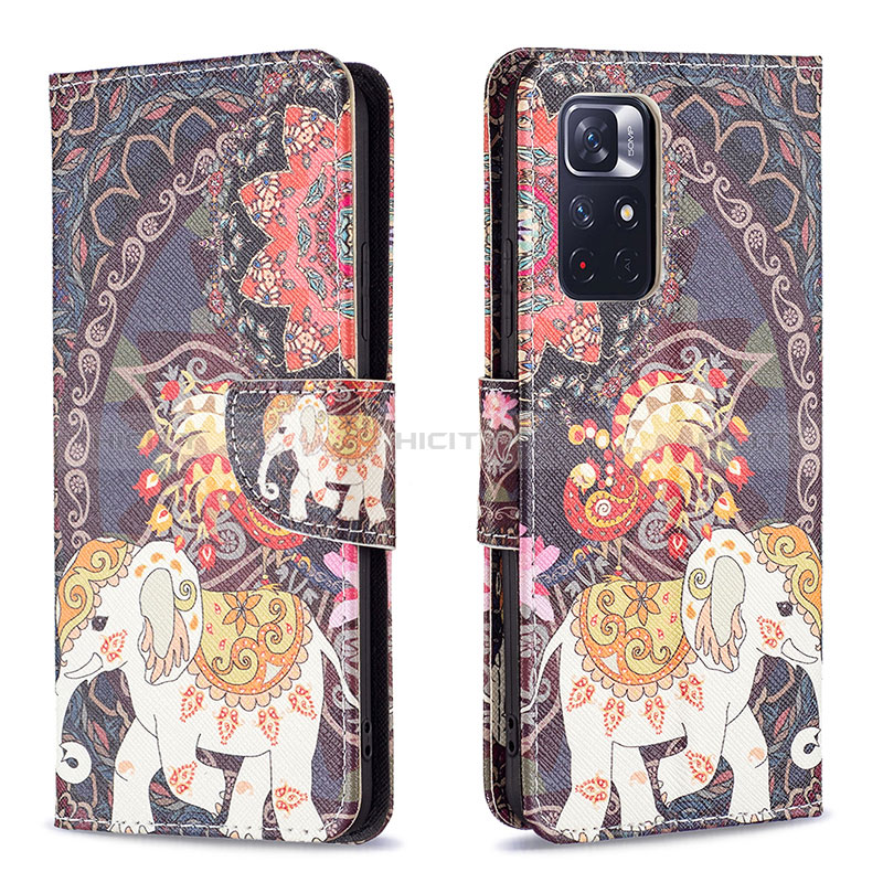 Coque Portefeuille Motif Fantaisie Livre Cuir Etui Clapet B03F pour Xiaomi Redmi Note 11 5G Marron Plus