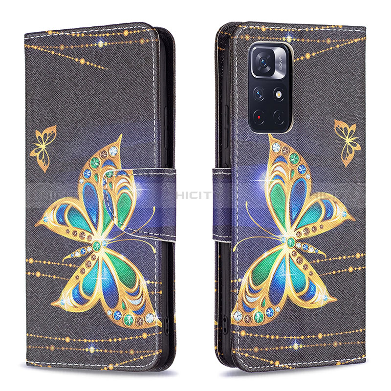 Coque Portefeuille Motif Fantaisie Livre Cuir Etui Clapet B03F pour Xiaomi Redmi Note 11 5G Noir Plus