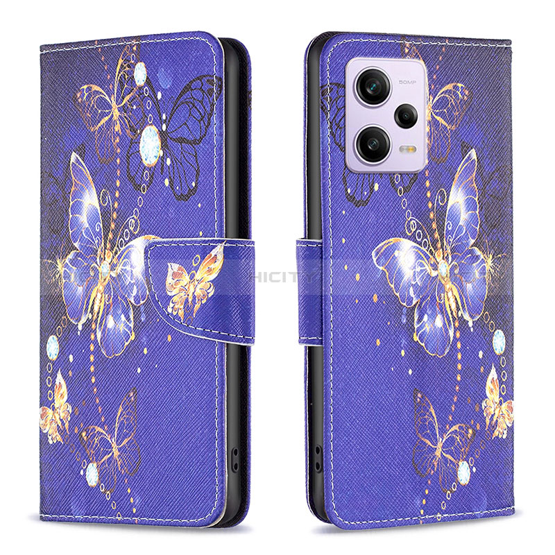 Coque Portefeuille Motif Fantaisie Livre Cuir Etui Clapet B03F pour Xiaomi Redmi Note 12 Explorer Bleu Royal Plus