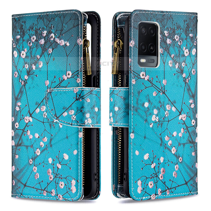 Coque Portefeuille Motif Fantaisie Livre Cuir Etui Clapet B04F pour Oppo A54 4G Cyan Plus