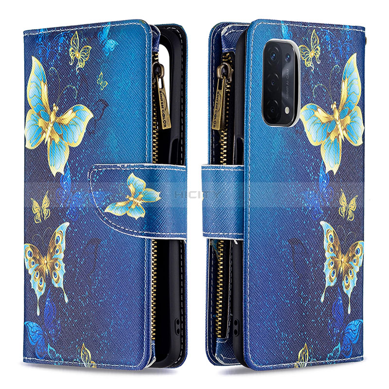 Coque Portefeuille Motif Fantaisie Livre Cuir Etui Clapet B04F pour Oppo A54 5G Bleu Plus