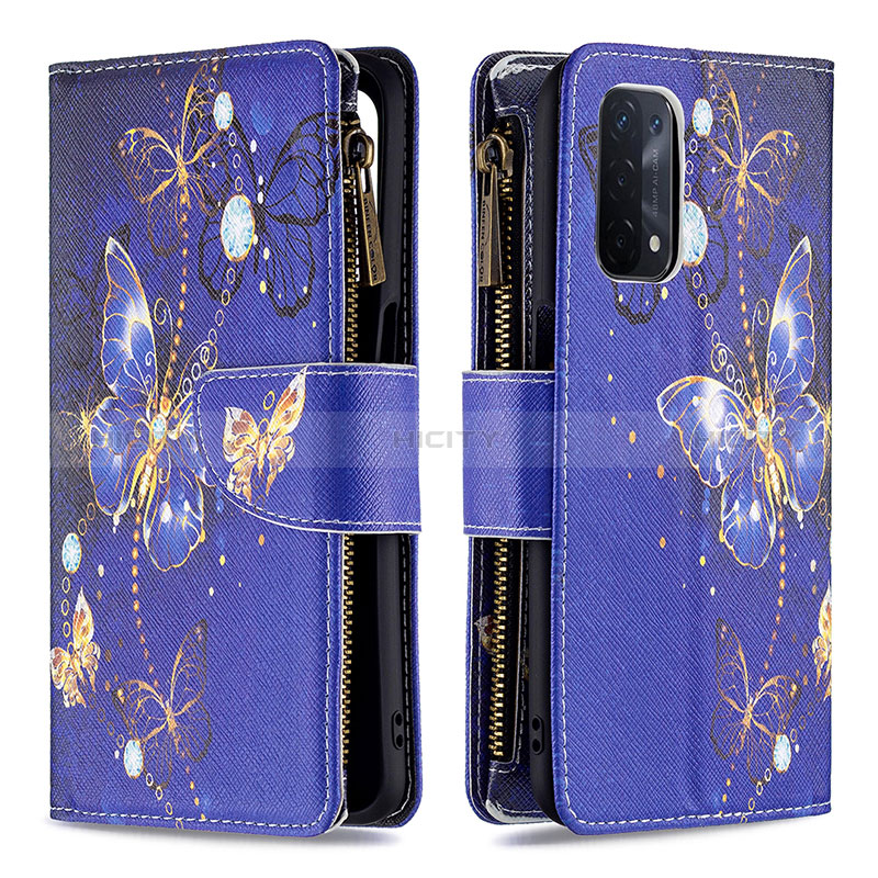 Coque Portefeuille Motif Fantaisie Livre Cuir Etui Clapet B04F pour Oppo A54 5G Bleu Royal Plus