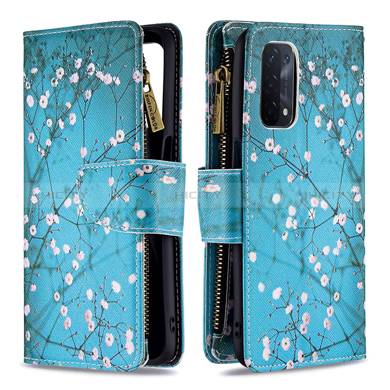 Coque Portefeuille Motif Fantaisie Livre Cuir Etui Clapet B04F pour Oppo A54 5G Cyan Plus