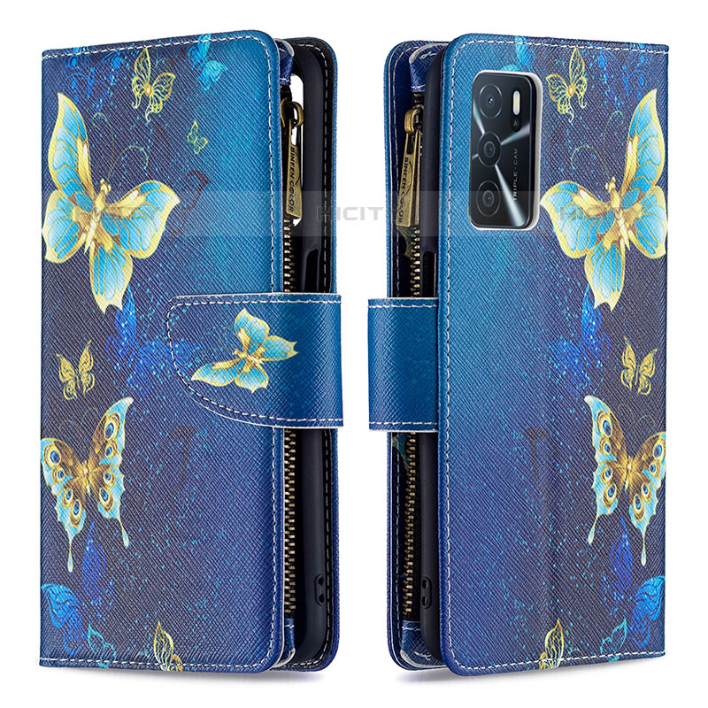 Coque Portefeuille Motif Fantaisie Livre Cuir Etui Clapet B04F pour Oppo A54s Bleu Plus