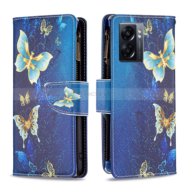 Coque Portefeuille Motif Fantaisie Livre Cuir Etui Clapet B04F pour Oppo A57 5G Bleu Plus