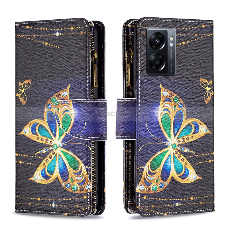 Coque Portefeuille Motif Fantaisie Livre Cuir Etui Clapet B04F pour Oppo A77 5G Noir Plus