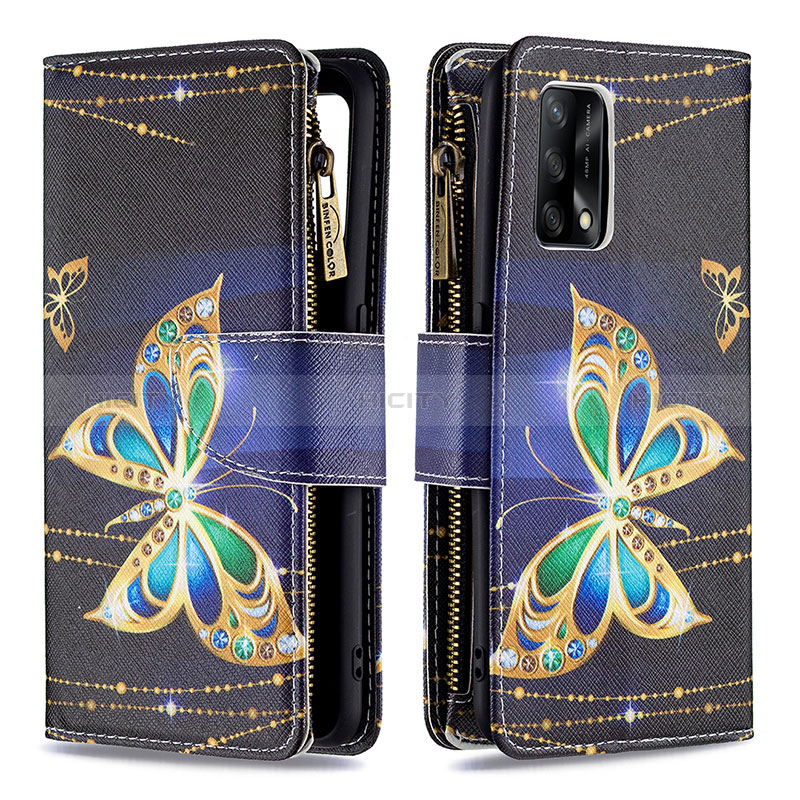 Coque Portefeuille Motif Fantaisie Livre Cuir Etui Clapet B04F pour Oppo A95 4G Noir Plus