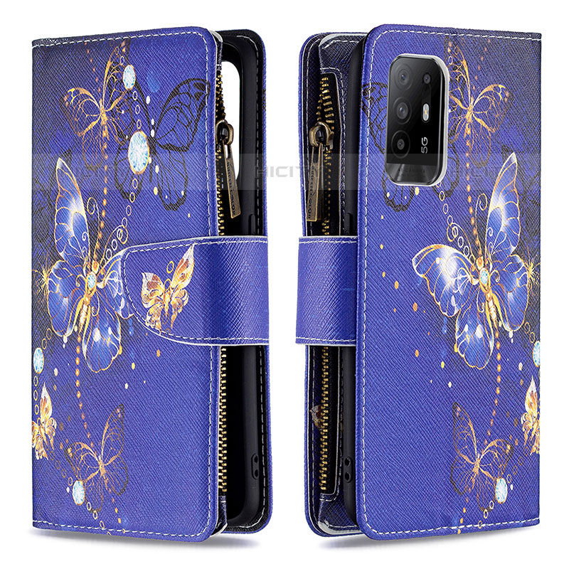 Coque Portefeuille Motif Fantaisie Livre Cuir Etui Clapet B04F pour Oppo A95 5G Bleu Royal Plus