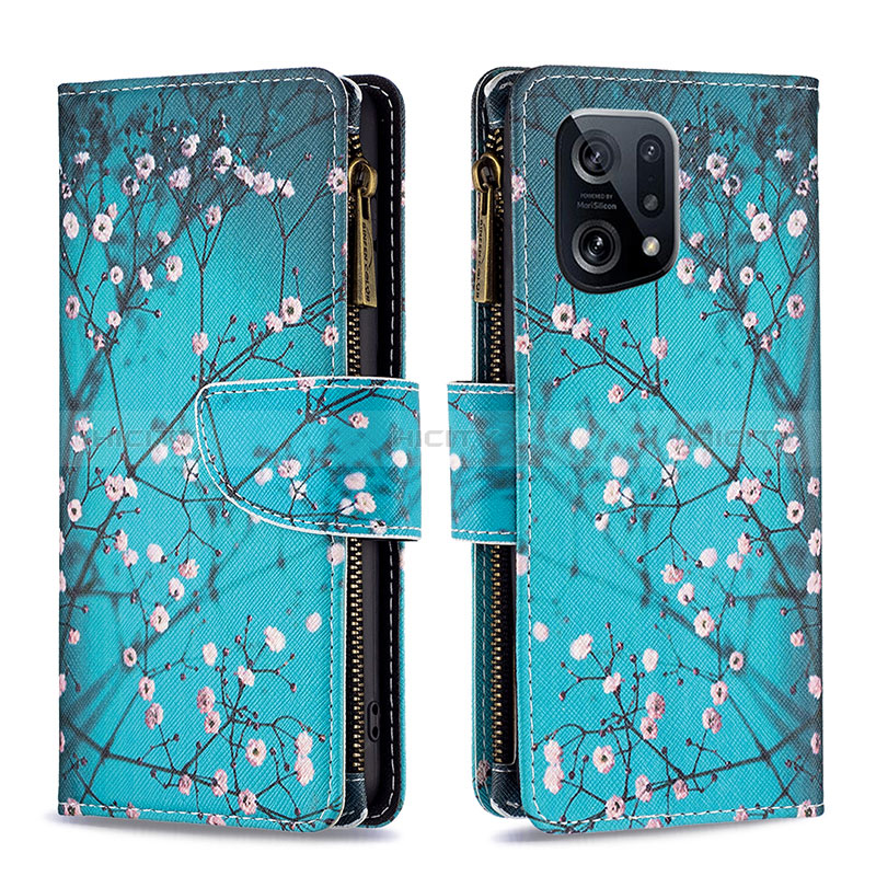 Coque Portefeuille Motif Fantaisie Livre Cuir Etui Clapet B04F pour Oppo Find X5 5G Cyan Plus