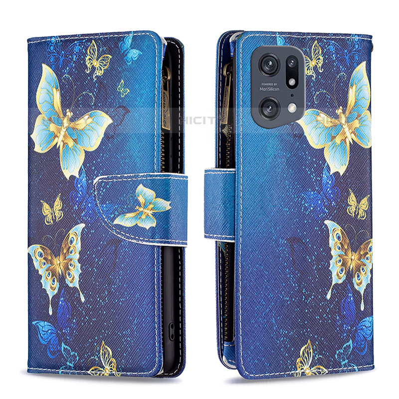 Coque Portefeuille Motif Fantaisie Livre Cuir Etui Clapet B04F pour Oppo Find X5 Pro 5G Bleu Plus