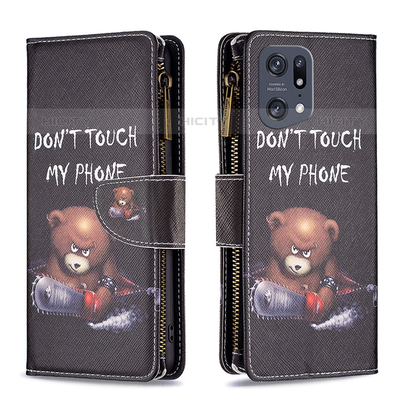 Coque Portefeuille Motif Fantaisie Livre Cuir Etui Clapet B04F pour Oppo Find X5 Pro 5G Gris Fonce Plus