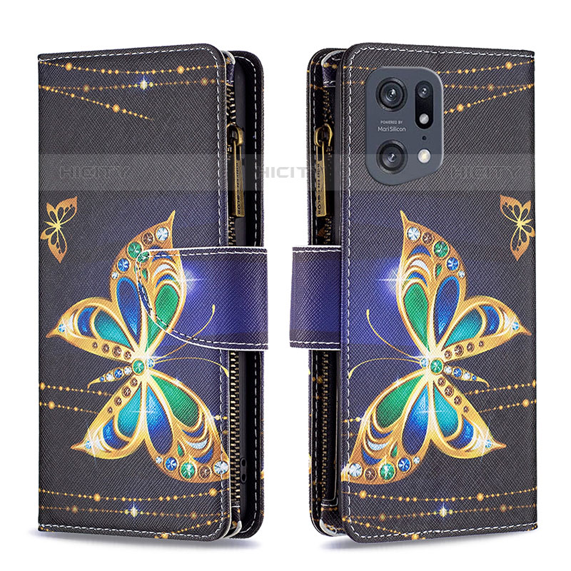 Coque Portefeuille Motif Fantaisie Livre Cuir Etui Clapet B04F pour Oppo Find X5 Pro 5G Noir Plus