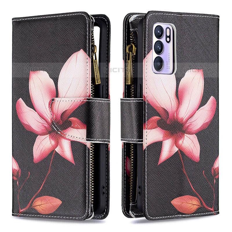 Coque Portefeuille Motif Fantaisie Livre Cuir Etui Clapet B04F pour Oppo Reno6 5G Rouge Plus