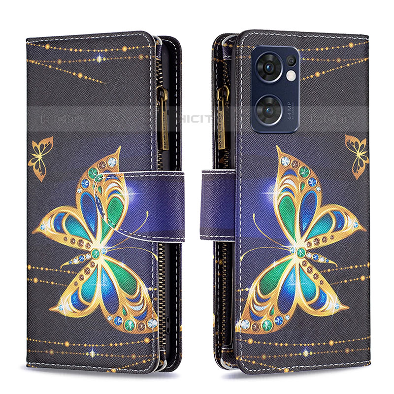 Coque Portefeuille Motif Fantaisie Livre Cuir Etui Clapet B04F pour Oppo Reno7 5G Noir Plus