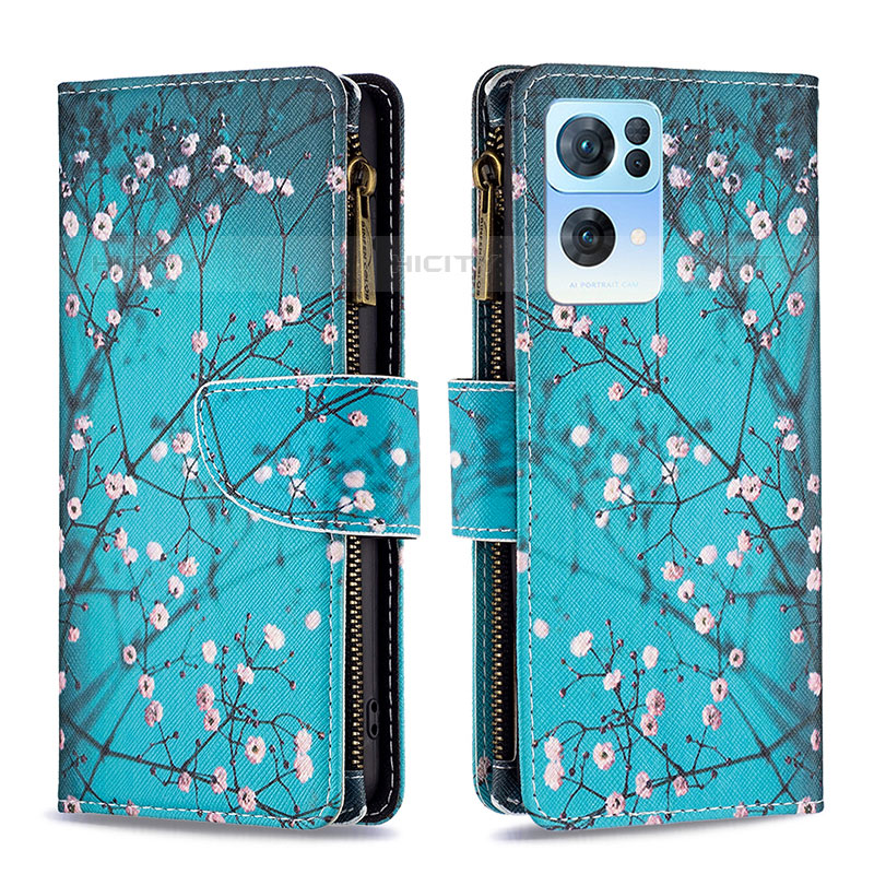 Coque Portefeuille Motif Fantaisie Livre Cuir Etui Clapet B04F pour Oppo Reno7 Pro 5G Cyan Plus