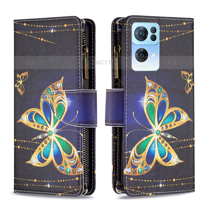 Coque Portefeuille Motif Fantaisie Livre Cuir Etui Clapet B04F pour Oppo Reno7 Pro 5G Noir Plus