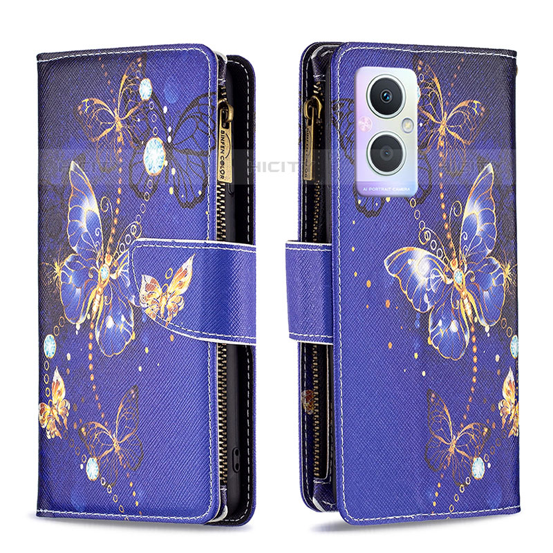 Coque Portefeuille Motif Fantaisie Livre Cuir Etui Clapet B04F pour Oppo Reno8 Z 5G Bleu Royal Plus