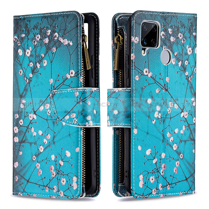 Coque Portefeuille Motif Fantaisie Livre Cuir Etui Clapet B04F pour Realme 7i RMX2193 Cyan Plus