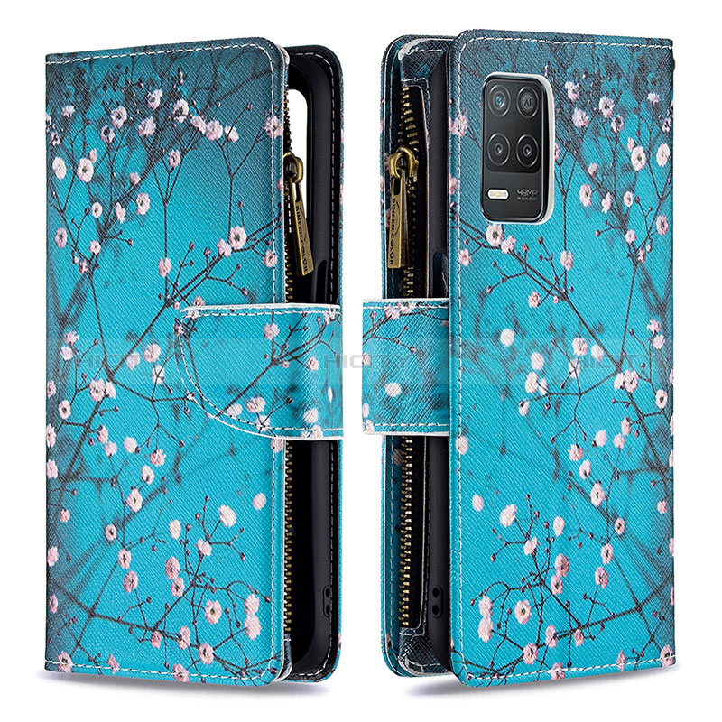 Coque Portefeuille Motif Fantaisie Livre Cuir Etui Clapet B04F pour Realme 8 5G Cyan Plus