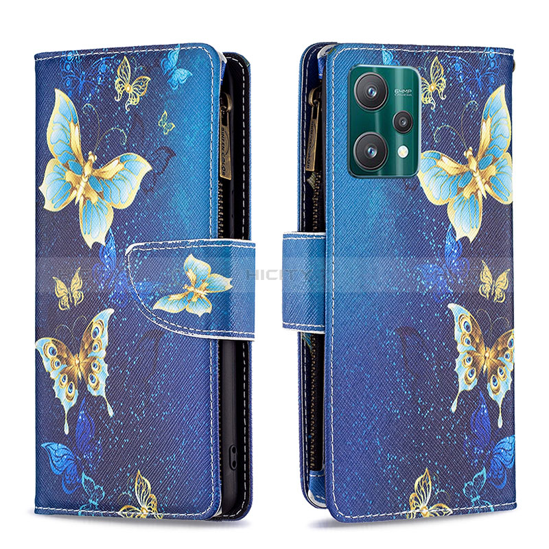 Coque Portefeuille Motif Fantaisie Livre Cuir Etui Clapet B04F pour Realme 9 5G Bleu Plus