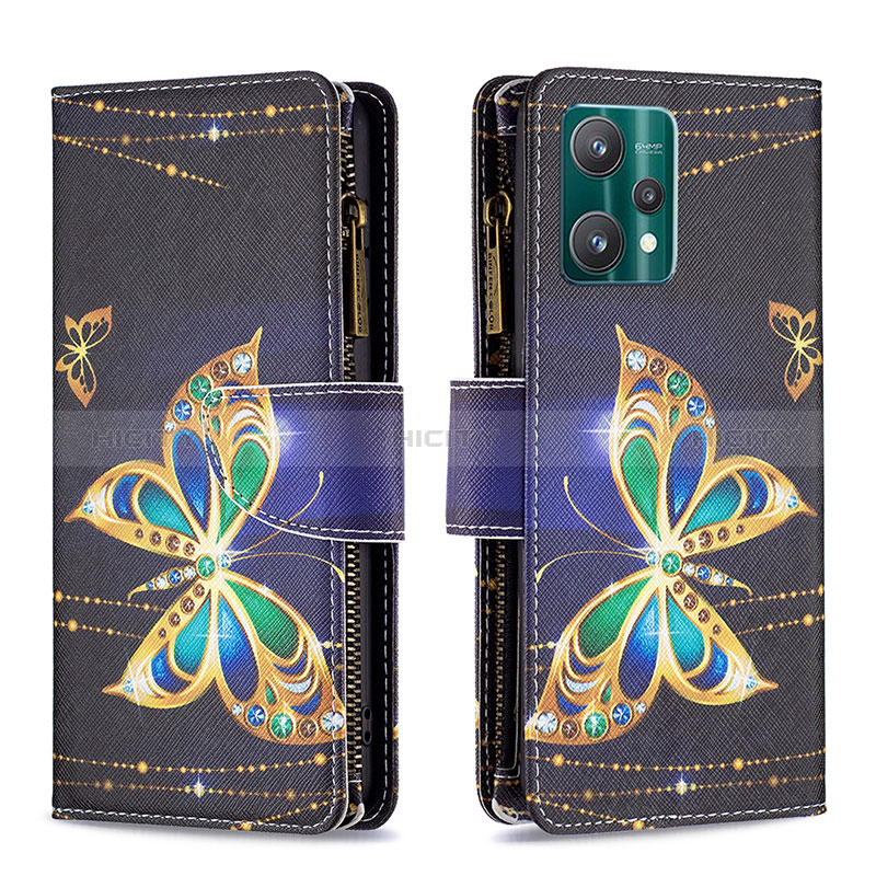 Coque Portefeuille Motif Fantaisie Livre Cuir Etui Clapet B04F pour Realme 9 Pro 5G Noir Plus