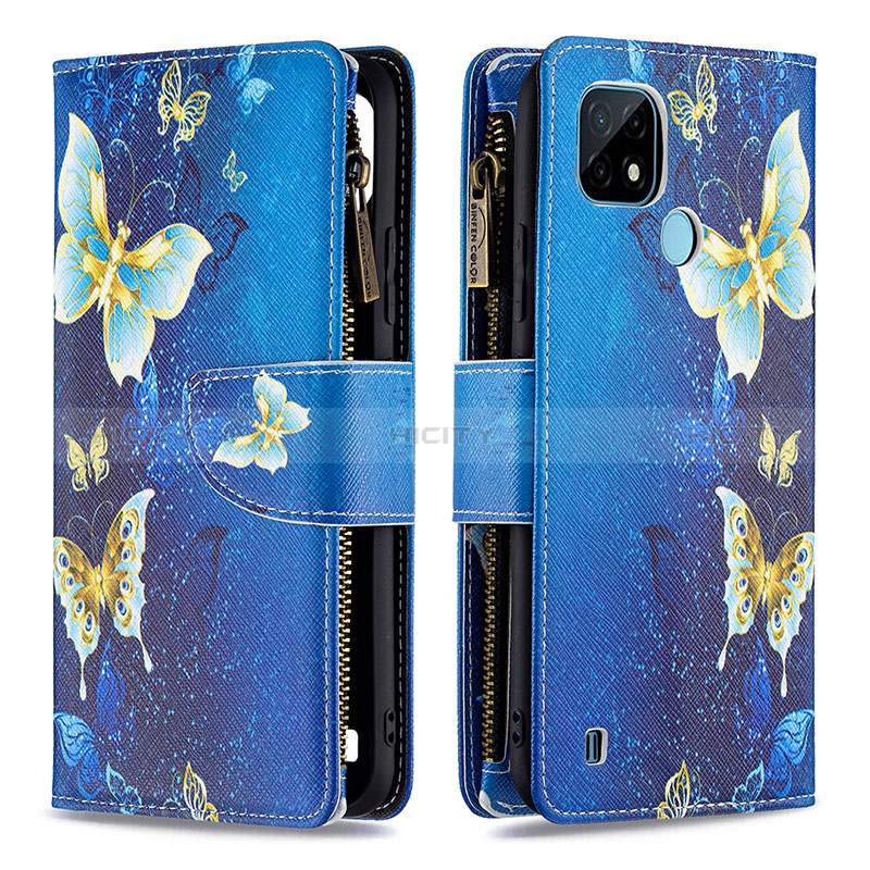 Coque Portefeuille Motif Fantaisie Livre Cuir Etui Clapet B04F pour Realme C21 Bleu Plus