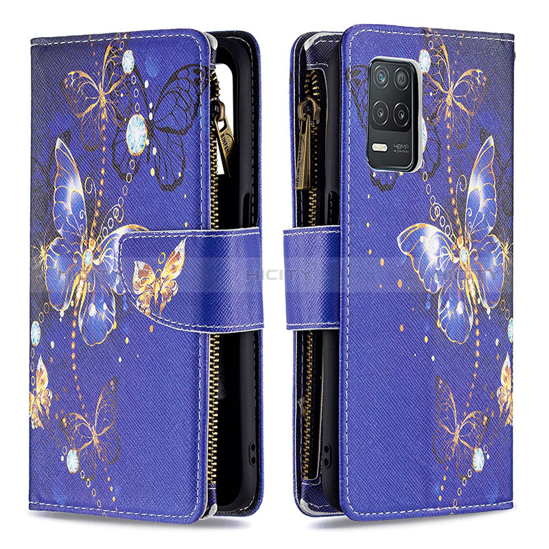 Coque Portefeuille Motif Fantaisie Livre Cuir Etui Clapet B04F pour Realme Narzo 30 5G Bleu Royal Plus