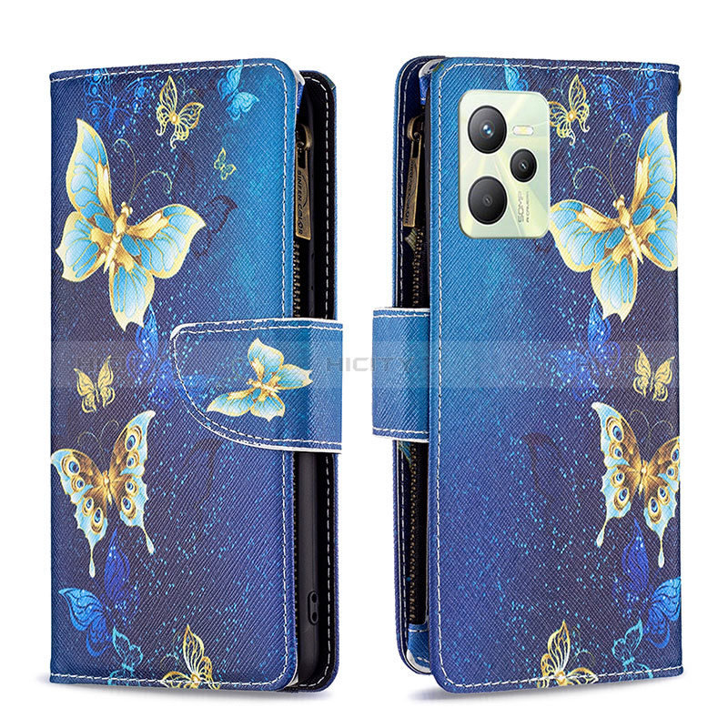 Coque Portefeuille Motif Fantaisie Livre Cuir Etui Clapet B04F pour Realme Narzo 50A Prime Bleu Plus