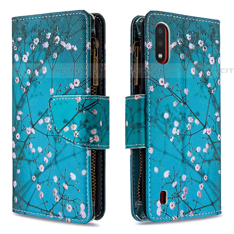 Coque Portefeuille Motif Fantaisie Livre Cuir Etui Clapet B04F pour Samsung Galaxy A01 SM-A015 Cyan Plus