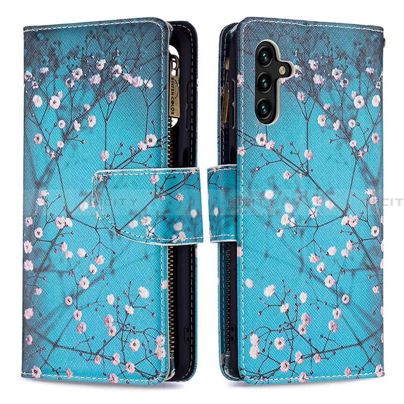 Coque Portefeuille Motif Fantaisie Livre Cuir Etui Clapet B04F pour Samsung Galaxy A13 5G Cyan Plus