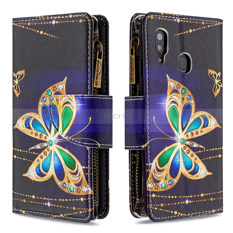 Coque Portefeuille Motif Fantaisie Livre Cuir Etui Clapet B04F pour Samsung Galaxy A20 Noir Plus